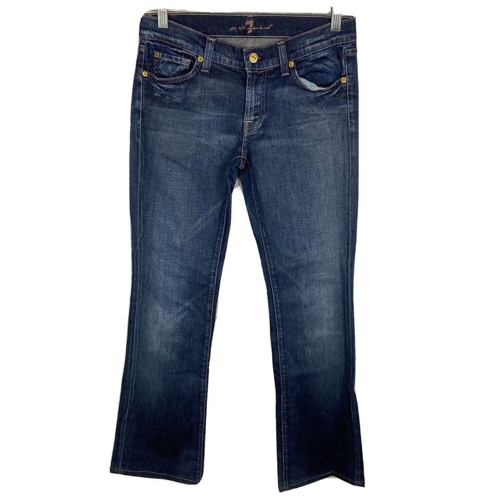 7โ For All Mankind Jeans Womens Sz 27 Dark Blue Bootcut Flare Stretch Wide Leg